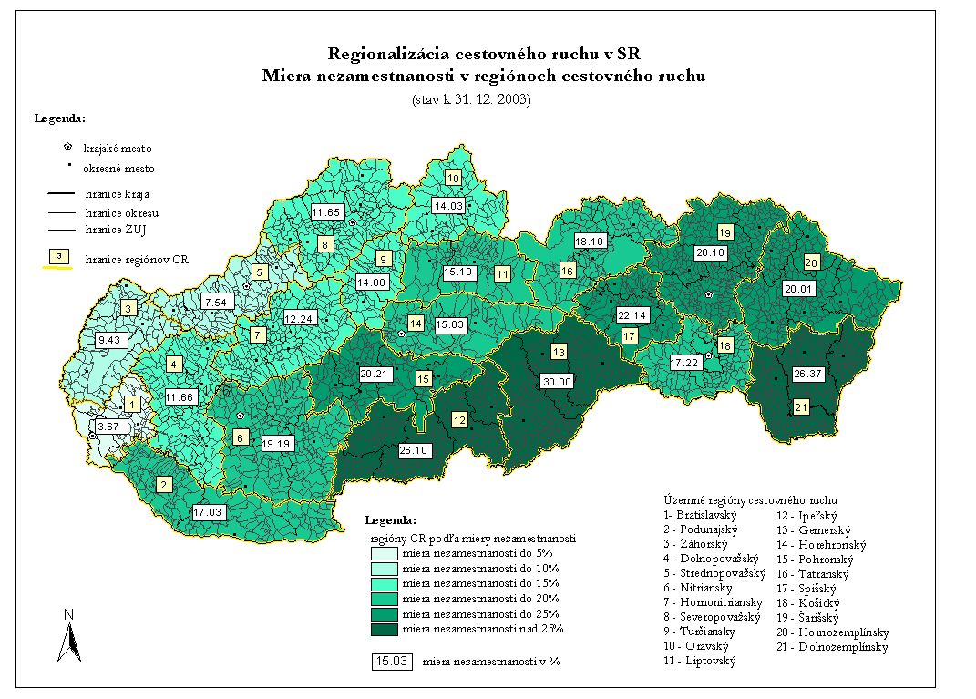 Regióny cestovného ruchu - nezamestnanosť